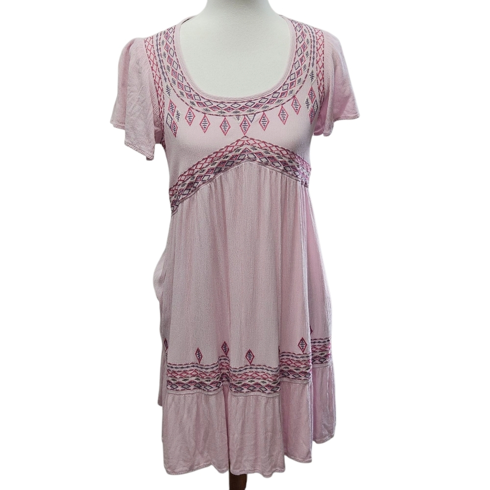 Knox Rose Dress Flutter SS Embroidered A-Line Size M Lilac Purple Boho Babydoll